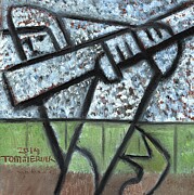 Abstract Baseball Player Stadium Art Print Painting by Tommervik