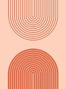 Abstract contemporary aesthetic background with geometric balance shapes, rainbow gates. Boho wall decor. Mid century modern minimalist neutral art print. Organic shape. Terracotta color, earth tone. Drawing by Lera Danilova