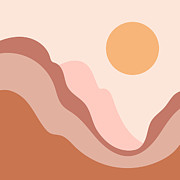 Abstract contemporary aesthetic background with landscape, desert, mountains, Sun. Earth tones, burnt orange, terracotta colors. Boho wall decor. Mid century modern minimalist art print. Organic shape Drawing by Lera Danilova