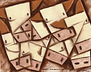  Cubism Cows Art Print Painting by Tommervik