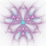 Abstract Fractal Art Mandala Style Pink Blue White Digital Art by Matthias Hauser