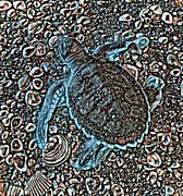 Abstract Patterned Baby Flatback Turtles One OF Two Mixed Media by Joan Stratton