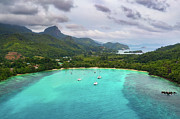 Aerial view of Mahe island with yachts, mountains and Indian Ocean in Seychelles Photograph by Miroslav Liska
