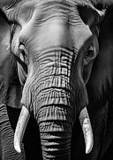 African Elephant Portrait - Black and White Photo Photograph by Good Focused