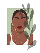 African Women Wall Art Black Woman Art Boho Art Prints Tropical Leaf Plant African American Art, 1/3 Drawing by Mounir Khalfouf