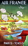 Air France Paris Tokyo Travel Poster 1952 Drawing by M G Whittingham