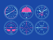Aircraft Flight Instruments - 6 Pack Blue Digital Art by Organic Synthesis