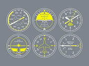Aircraft Flight Instruments - 6 Pack Grey Digital Art by Organic Synthesis