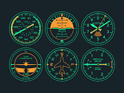 Aircraft Flight Instruments - 6 Pack Night Digital Art by Organic Synthesis