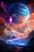 Alien Fantasy Planet - Celestial Peaks Digital Art by Matthias Hauser