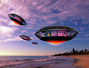 Alien Tourists Blue Sky and Sea Digital Art by Russell Kightley
