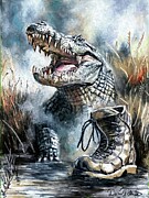 Alligator and Hiking Boot Pastel by Daniel Eskridge