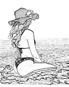 Aloha Moment  Line Drawing  Drawing by Lena Owens
