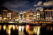 Along A Canal at Night in Amsterdam Photograph by Cheryl Strahl