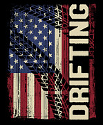 American US Flag Patriotic Drifter Car Drifting Digital Art by Toms Tee Store
