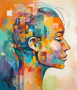 An abstract portrait of a person lost in thought with colours and shapes Digital Art by Andre Petrov