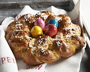 An Easter wreath with sugar nibs and coloured eggs Photograph by 