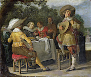 An Outdoor Party Painting by Attributed to Dirck Hals