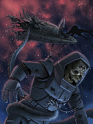 Ancient alien astronaut with damaged space craft  Digital Art by Martin Davey