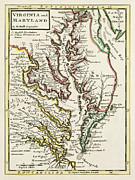 Antique Map Virginia and Maryland 1732 Drawing by Carol Japp