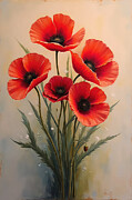 Antique Red Poppies Floral Still Life Digital Art by Vintage Wall Art