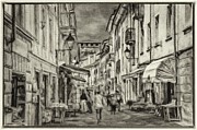 Aosta Street Sceen - BW Painting by Jeffrey Kolker Aosta Street Sceen - BW Painting by Jeffrey Kolker