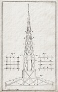 Timber Frame Steeple Design 1858 Art Print Mixed Media by PrintsAntiquA