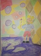 Ashley Blowing Bubbles Pastel by Suzanne Berthier