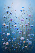 Aster Wall Art Wildflowers Oil Painting Digital Art by Vintage Wall Art