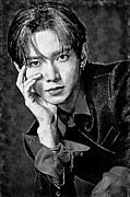 ATEEZ, Ice on My Teeth, Kang YeoSang BW Digital Art by Gradify Creations