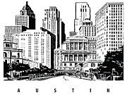 Austin Skyline in Black and White Digital Art by Long Shot