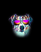 Australian Shepherd Colorful Neon Dog Sunglasses Digital Art by Jacob Zelazny