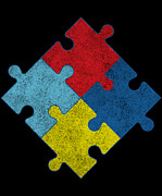 Autism Awareness Puzzle Pieces Retro Digital Art by Flippin Sweet Gear