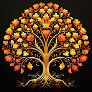 Autumn Fractal Tree 01 Gold and Black Digital Art by Matthias Hauser