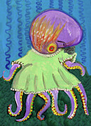 Baby Octopus in a Green Dress Painting by Jo Potocki