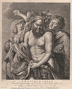 Bacchus accompanied by a Bacchante and a faun Drawing by Carlo Faucci