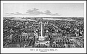 Baltimore Maryland Vintage Map Birds Eye View 1872 Black and White Drawing by Carol Japp