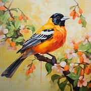 Baltimore Oriole's Citrus Symphony Painting by Lourry Legarde Baltimore Oriole's Citrus Symphony Painting by Lourry Legarde