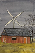 Barn and Windmill Mixed Media by Lisa Neuman