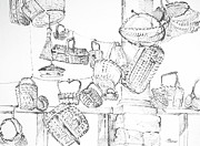 Baskets Hanging Drawing by Sheila Parsons