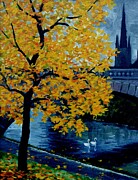 Bath, England - Yellow Tree Painting by Blue  Sky