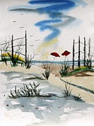 Beach Umbrellas at Cape May Painting by Catherine Ludwig Donleycott