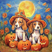 Beagles In The Pumpkin Patch Painting by Tina LeCour Beagles In The Pumpkin Patch Painting by Tina LeCour