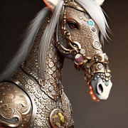 Beautiful Horse Encrusted With Gems, Realistic Art Style, No 02 Mixed Media by Mounir Khalfouf