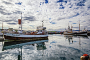 Beautiful reflection in Husavik harbor, Iceland Photograph by Lyl Dil Creations