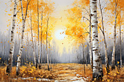 Birch Forest Moonrise Painting by Lourry Legarde Birch Forest Moonrise Painting by Lourry Legarde