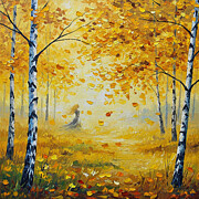 Birch Grove in Autumn Painting by Alex Mir