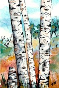 Birch Trees in Fall Painting by Angrulla MF