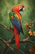 Bird painting of a parrot in the tree branch Digital Art by Gerry Martinez Nature Wall Art Large Prints