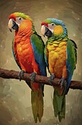 Bird painting of colorful parrots in the branch tree Digital Art by Gerry Martinez Nature Wall Art Large Prints